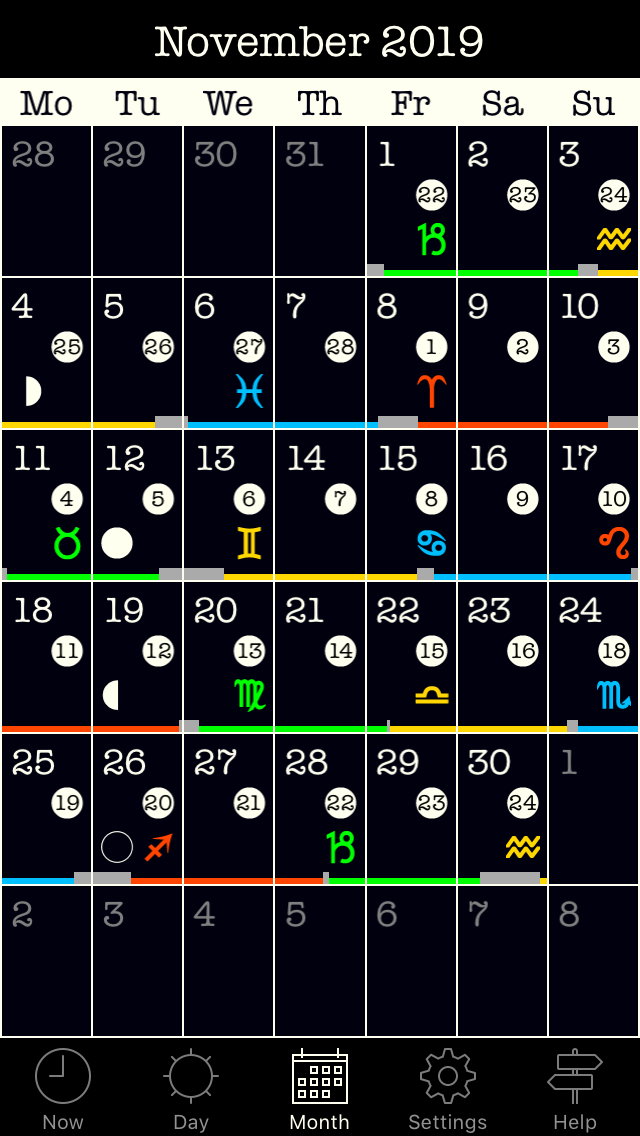iLuna for iPhone, a calendar for a month